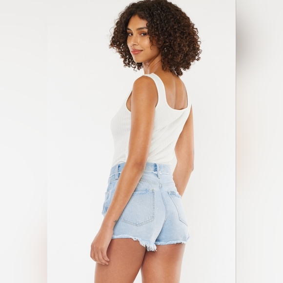 KanCan Button Fly High Rise Distressed Frayed Torn Denim Cut-Off Jean Shorts - Picture 13 of 13